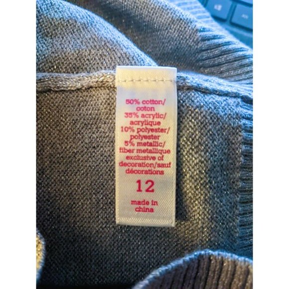 JUSTICE Flower Power Gray Glitter Sparkle Cardigan Sweater Sequins Size 12 - Picture 9 of 10